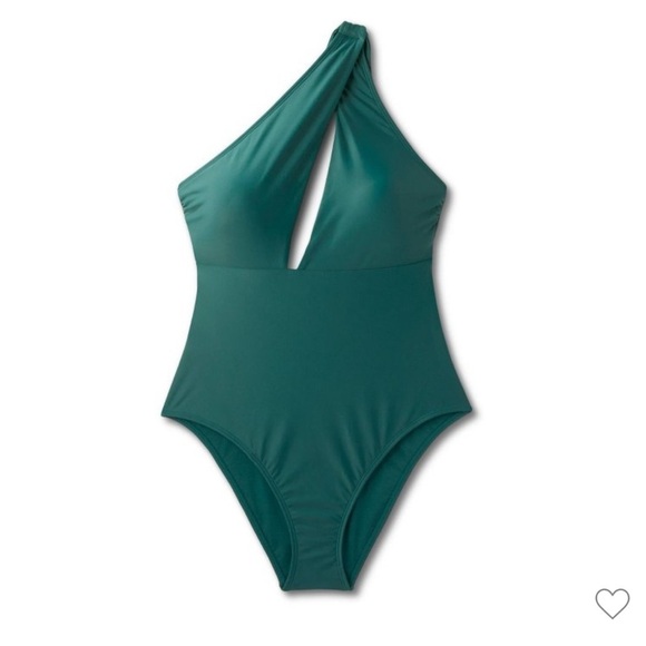 NWT! Shade & Shore One Shoulder Plunge Cut Out One Piece Swimsuit - Green - Picture 4 of 14